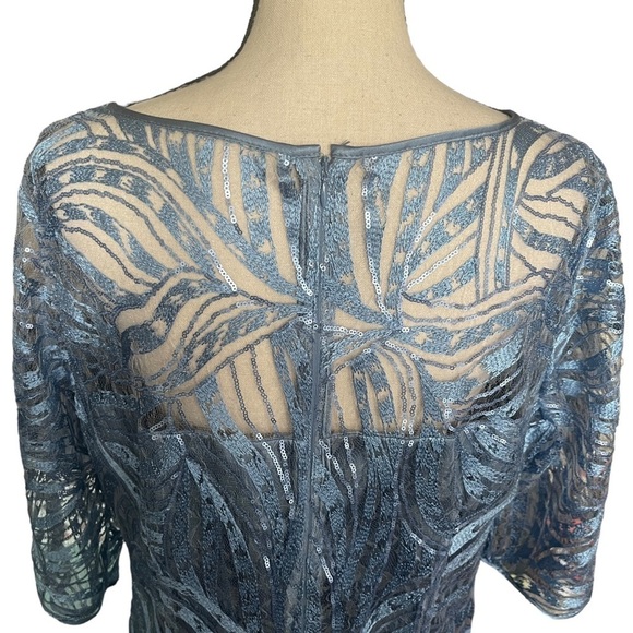 Tahari ASL Periwinkle Blue Sequin Lace Overlay Cocktail Dress Women's 16 - Picture 13 of 14